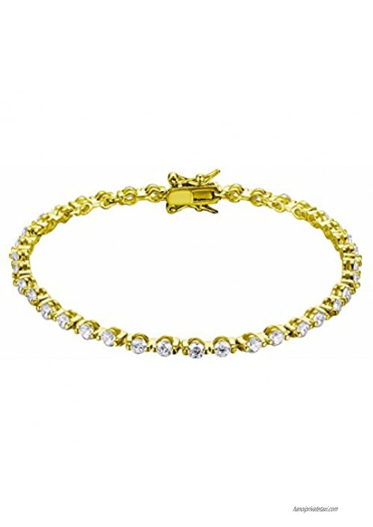 Morgan & Paige 18k Yellow Gold Plated Sterling Silver White Round Cut 3mm Zirconia Tennis Bracelet 7.25