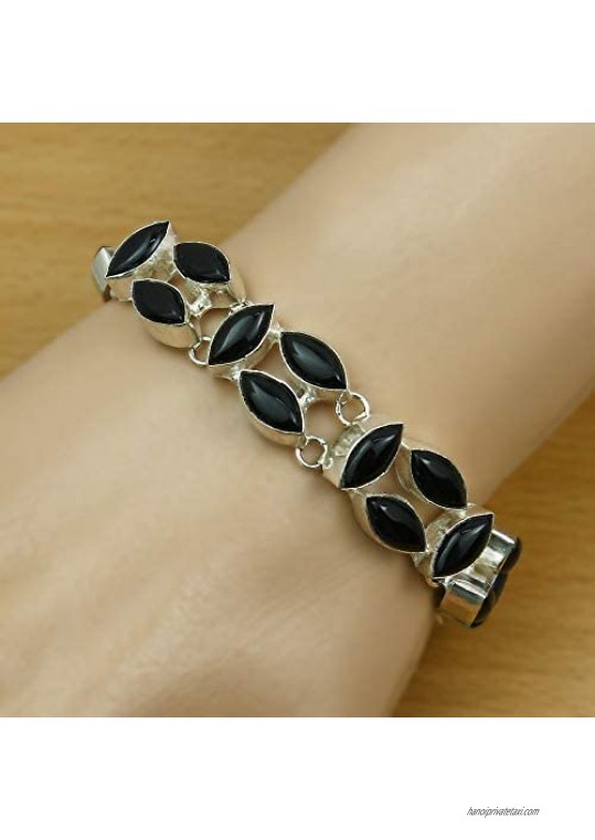 Natural Black Onyx Bracelet for Women Mom Wife 925 Silver Overlay Handmade Vintage Bohemian Style Jewelry
