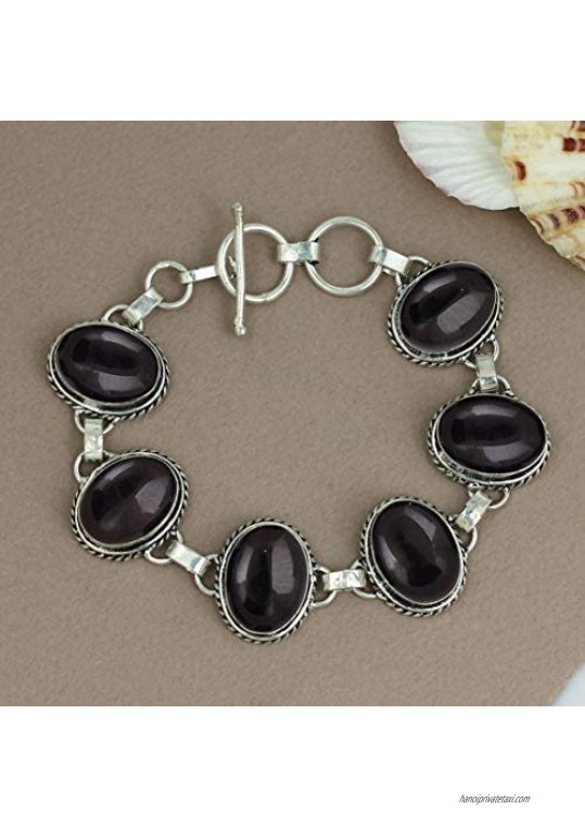 Natural Black Onyx Bracelet For Women Mom Wife 925 Silver Overlay Handmade Vintage Bohemian Style Jewelry