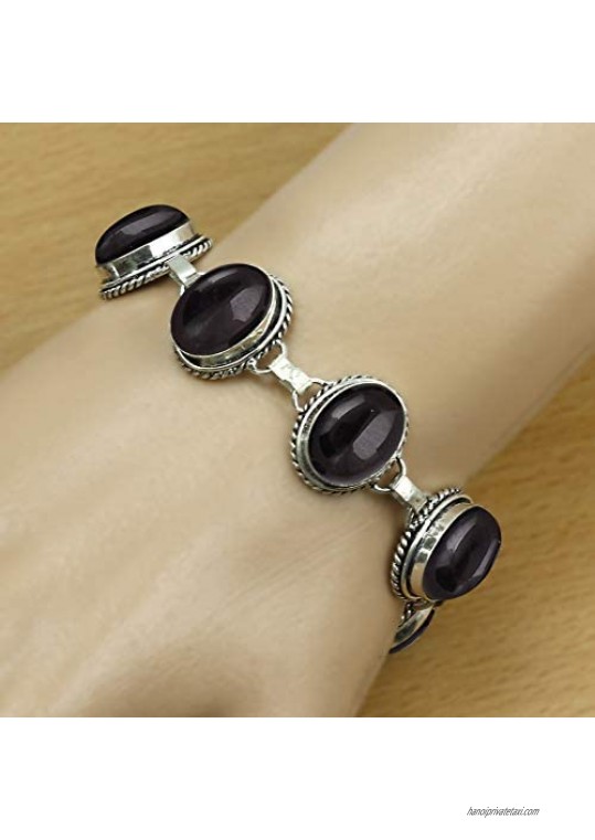 Natural Black Onyx Bracelet For Women Mom Wife 925 Silver Overlay Handmade Vintage Bohemian Style Jewelry