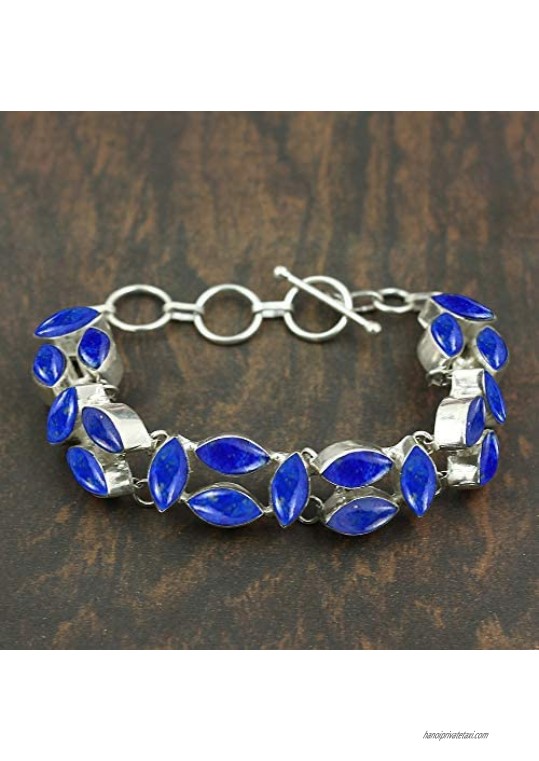 Natural Lapis Bracelet for Women Mom Wife 925 Silver Overlay Handmade Vintage Bohemian Style Jewelry