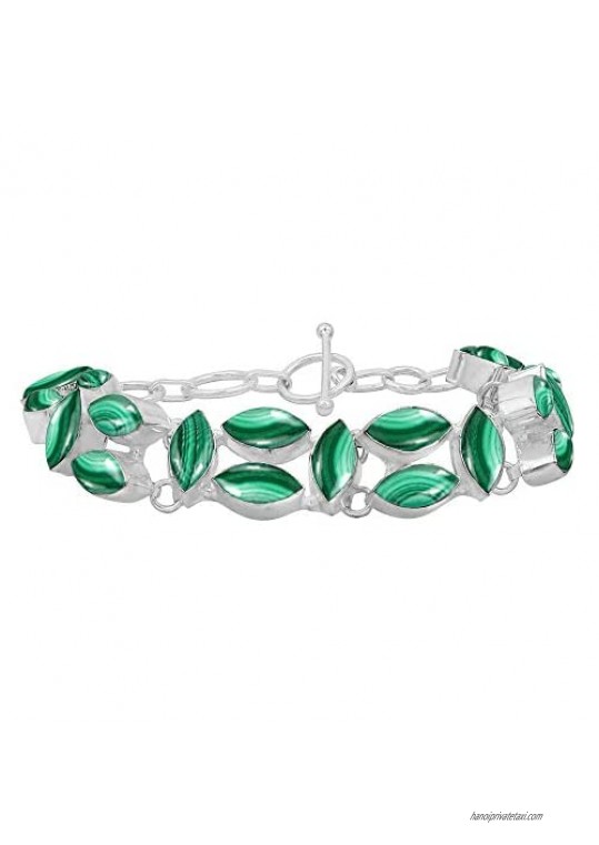Natural Malachite Bracelet for Women Mom Wife 925 Silver Overlay Handmade Vintage Bohemian Style Jewelry