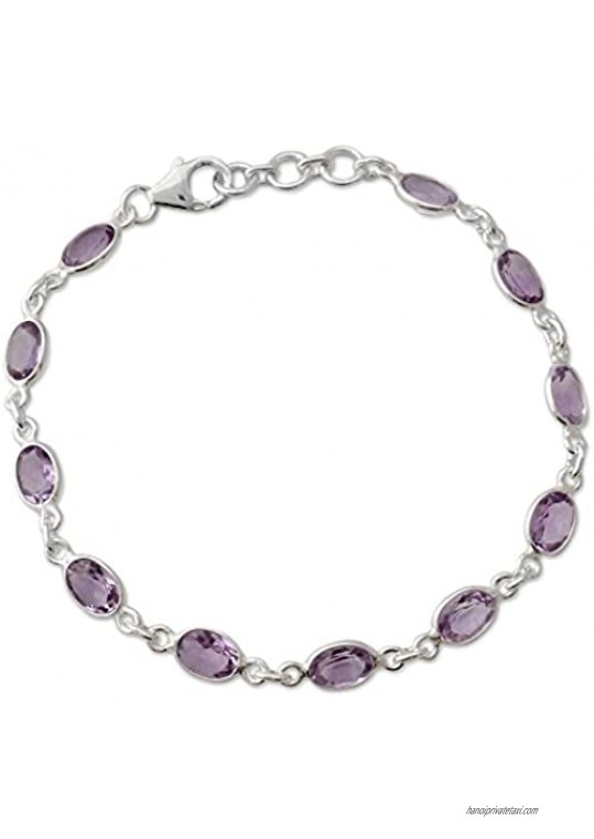 NOVICA Oval Amethyst .925 Sterling Silver Tennis Bracelet  7" 'Romantic Violet'