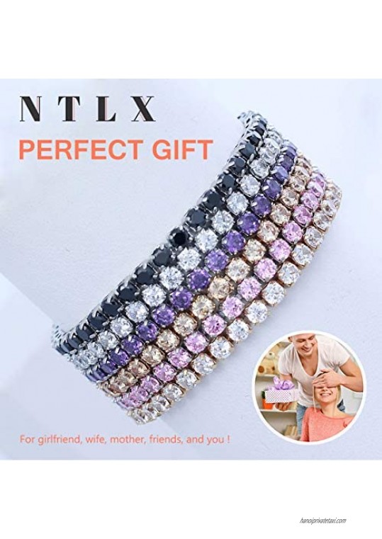 NTLX Tennis Bracelets for Women – One Row Cubic Zirconia CZ Tennis Bracelet – Sterling Silver 14K Gold Plated – Bridal Wedding Party Pageant Evening Casual Wear - with Gift Box