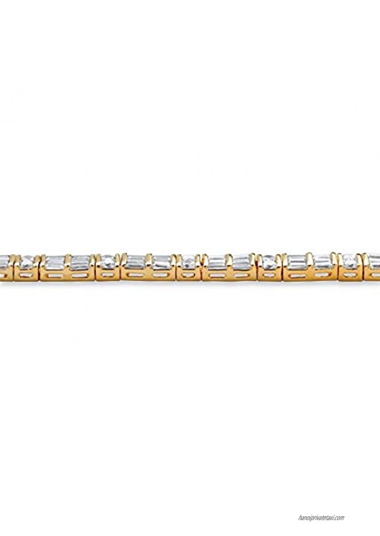 Palm Beach Jewelry 14K Yellow Gold Plated Round and Baguette Cubic Zirconia Tennis Bracelet (6mm) Box Clasp 7.5 inches