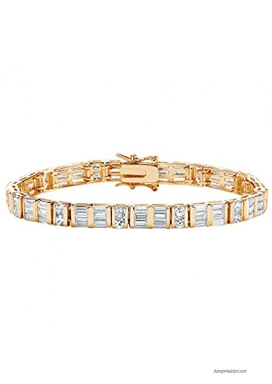 Palm Beach Jewelry 14K Yellow Gold Plated Round and Baguette Cubic Zirconia Tennis Bracelet (6mm) Box Clasp 7.5 inches