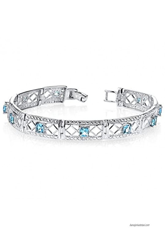 Peora London Blue Topaz Bracelet Sterling Silver 4.00 Carats Victorian Style