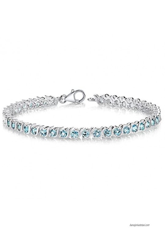 Peora Sterling Silver Wave Tennis Bracelet for Women in Round Shape Natural Created Simulated Gemstones 7.25 Inches