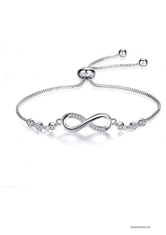Platinum Plated 925 Sterling Silver Infinity Endless Love Lucky 8 Symbol Charm Adjustable Bracelets Jewellery For Women Girls