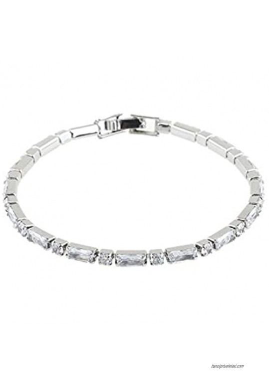 PLTGOOD 14K Classic Tennis Bracelet for Women Girls Shapes Sparkling Cubic Zirconias Charm Bracelets Silver - 6.5-7.1Inch