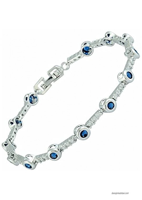 RIZILIA Tennis Bracelet with Round Cut CZ [4 Colors available] in White Gold Plated  7"