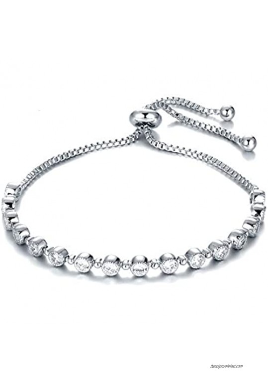 SHKA 18K Square Cut Adjustable Tennis Bracelet Classical stoneless Bracelet for Women and Girls(6-8.8inches)