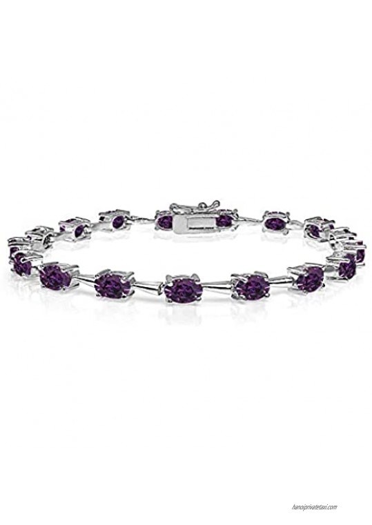 Sterling Silver 6x4mm Oval-Cut Classic Link Tennis Bracelet Made with Swarovski Crystals