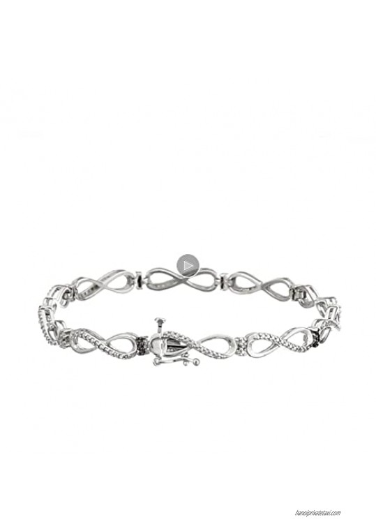 Sterling Silver Genuine Black and White Diamond Infinity Link Bracelet 7.5