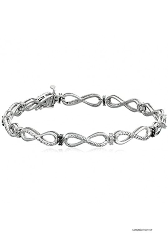 Sterling Silver Genuine Black and White Diamond Infinity Link Bracelet  7.5"