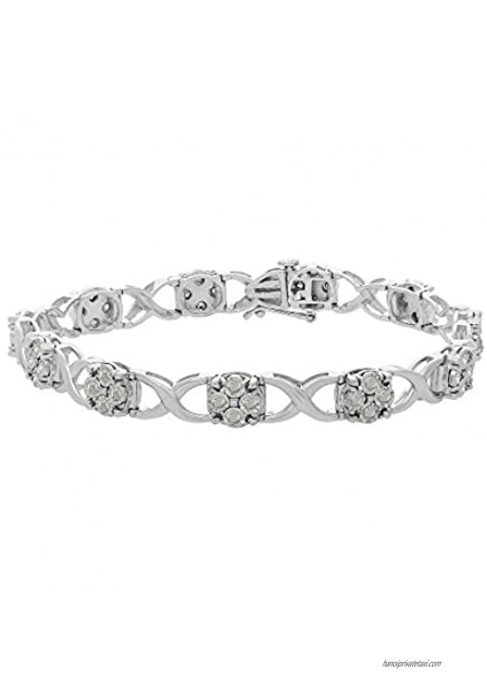 Sterling Silver Rose-Cut Diamond Love Locks Link Bracelet (1.00cttw I-J color I3-Promo clarity)