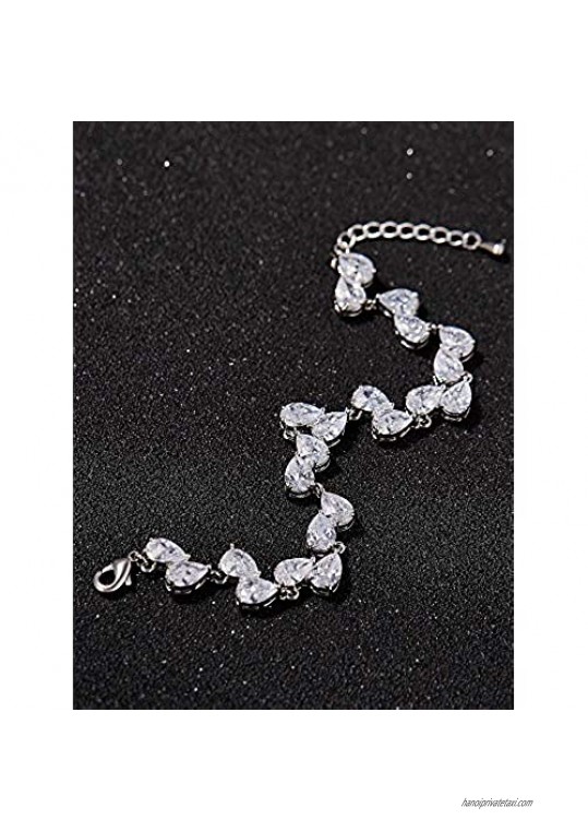 SWEETV Crystal Wedding Bracelet for Brides Bridal Bracelets for Wedding Bridesmaids Jewelry Rhinestone Cubic Zirconia Tennis Bracelets for Women Prom