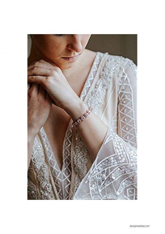 SWEETV Round Cubic Zirconia Wedding Bracelets for Brides Crystal Elegant Tennis Bracelet for Women Bridal Jewelry