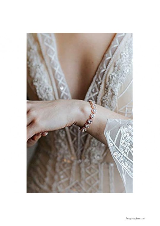 SWEETV Round Cubic Zirconia Wedding Bracelets for Brides Crystal Elegant Tennis Bracelet for Women Bridal Jewelry