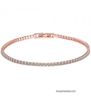 Yaya Women's Bracelet Sparkling Rose Gold-Plated Cubic Zirconia Classic Tennis Bracelet Bridal Bracelet Crystal Jewelry Collection 7.5 Inch 19CM
