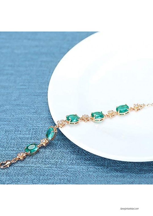 yigedan Emerald Green for Women S925 Silver Bracelets with Round Oval Zircon Birthstone