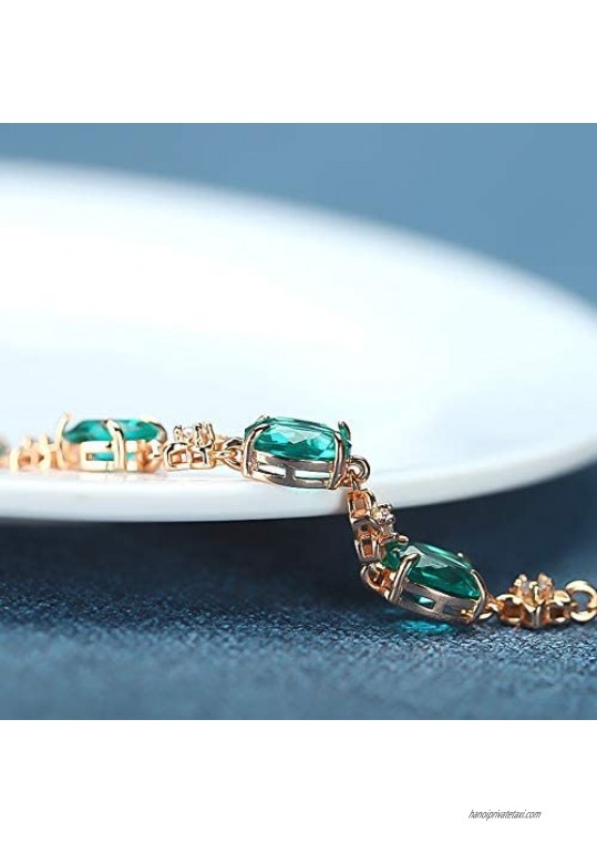 yigedan Emerald Green for Women S925 Silver Bracelets with Round Oval Zircon Birthstone