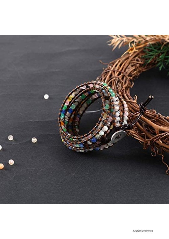 5 Wrap Boho Beaded Bracelets for Women Leather Handmade Natural Agate Stone Bead Bracelet Jewelry