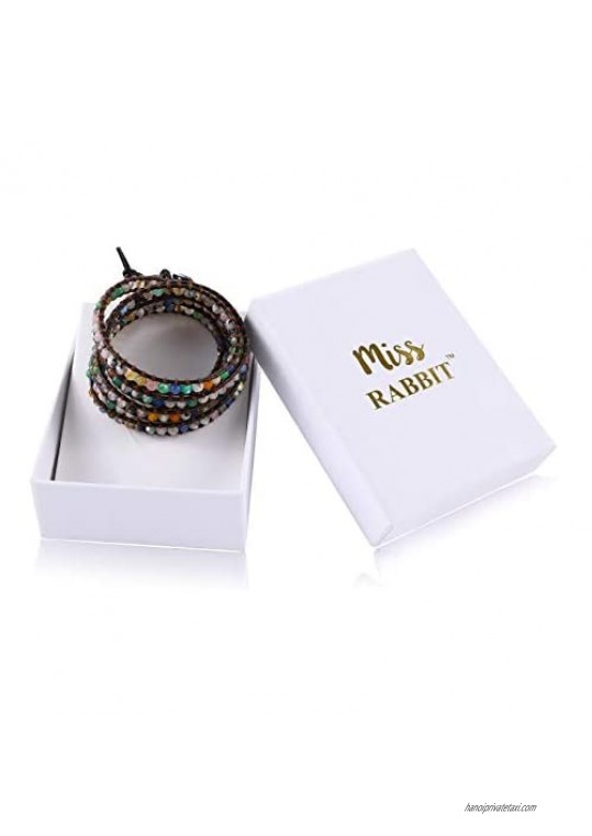 5 Wrap Boho Beaded Bracelets for Women Leather Handmade Natural Agate Stone Bead Bracelet Jewelry