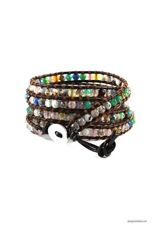 5 Wrap Boho Beaded Bracelets for Women  Leather Handmade Natural Agate Stone Bead Bracelet Jewelry