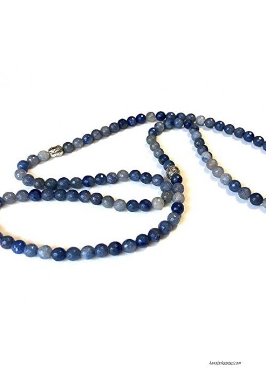 Agar Creations - 108 Bead Blue Agate 8mm Mala Bracelet - Yoga Meditation Beads - Calming Stone