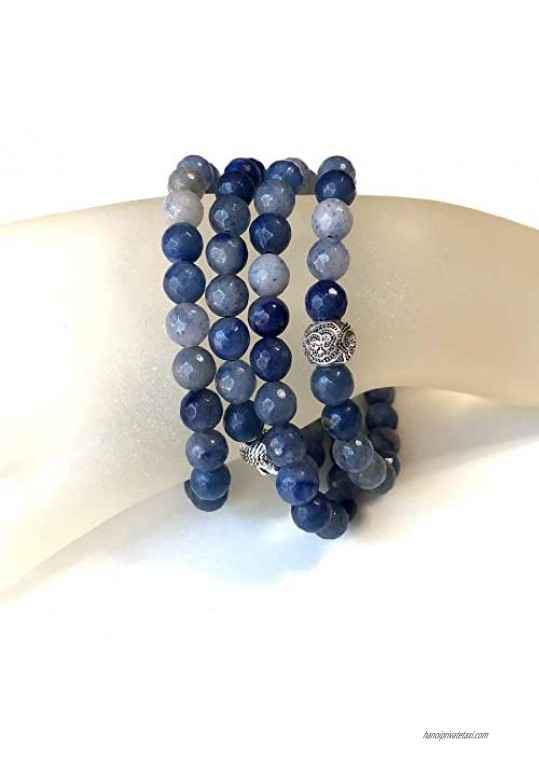 Agar Creations - 108 Bead Blue Agate 8mm Mala Bracelet - Yoga Meditation Beads - Calming Stone