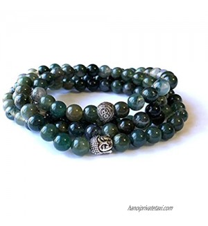 Agar Creations - Mens Womens 108 Bead Moss Agate 8mm Mala Bracelet - Meditation Beads  Yoga Bracelet