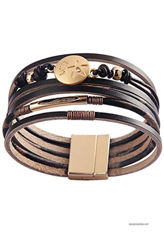 AZORA Womens Leather Wrap Bracelet Multi Strands Leopard Print Cuff Bracelets Bangle Jewelry for Women Teen Girls