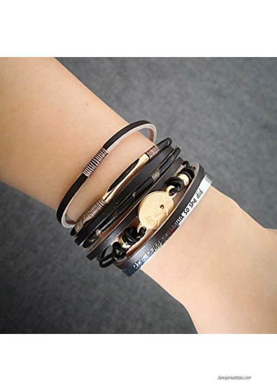 AZORA Womens Leather Wrap Bracelet Multi Strands Leopard Print Cuff Bracelets Bangle Jewelry for Women Teen Girls