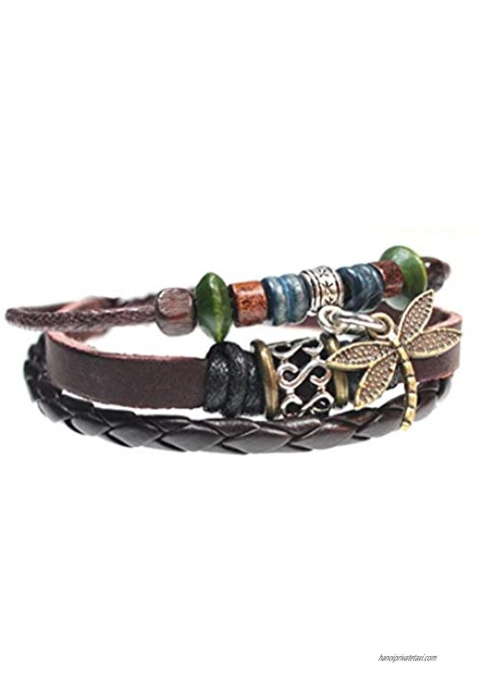 Beautiful Silver Jewelry Dragonfly Leather Zen Bracelet Fits 6 to 9 Inches in Gift Box