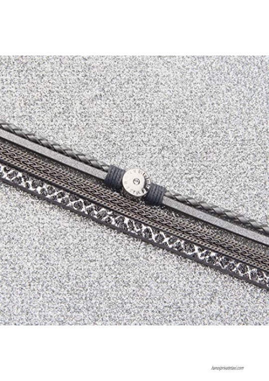 bobauna Multi-Layer Leather Wrap Bracelet Natural Stone Druzy Multi Rope Cuff Bangle Magnetic Clasp Handmade Jewelry Women Girl