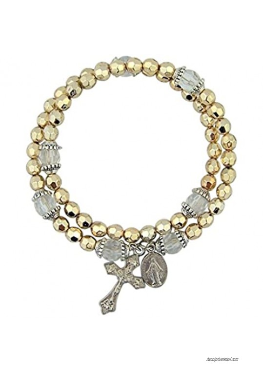 CB Acrylic Prayer Bead Rosary Wrap Bracelet with Miraculous Medal  8 Inch