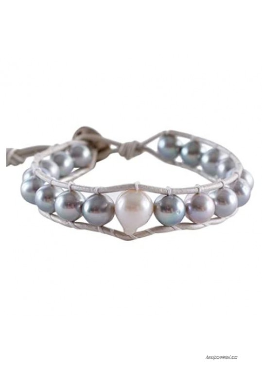 Chan Luu Freshwater Cultured Grey Pearl Single Wrap Leather Bracelet