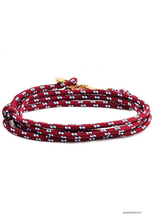 Crucible Jewelry Unisex Adult Gold Plated Polished Stainless Steel Anchor Clasp Red Rope Adjustable Wrap Bracelet (3mm Wide) One Size