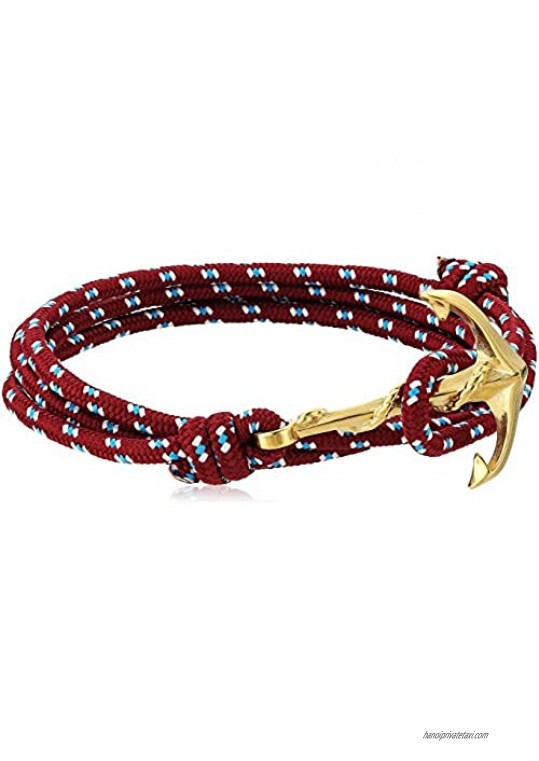 Crucible Jewelry Unisex Adult Gold Plated Polished Stainless Steel Anchor Clasp Red Rope Adjustable Wrap Bracelet (3mm Wide) One Size