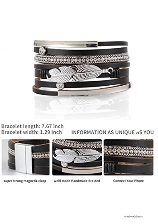 CUKEYOUZ Tree of Life Leather Bracelet Handmade Wristbands Wrap Boho Multilayer Cuff Bracelet with Magnetic Buckle Bangle for Women Men Teenager Gift