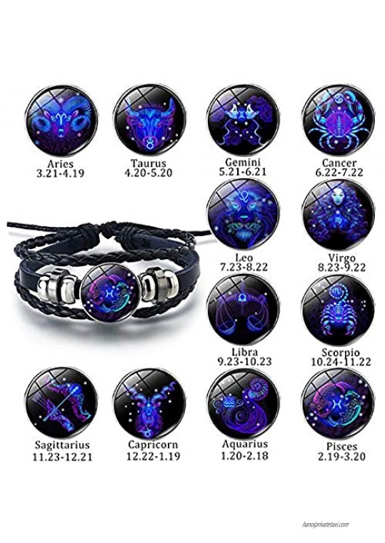 Ding Li Bracelet for Women Punk Black Woven Leather Rope Bracelet 12 Constellation Retro Adjustable Bracelets Men and Women