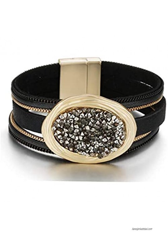Fashion Ethnic Style Leather Bracelet Multi-Layer Diamond Artificial Crystal Bracelets Gift Jewelry Accessories for Women