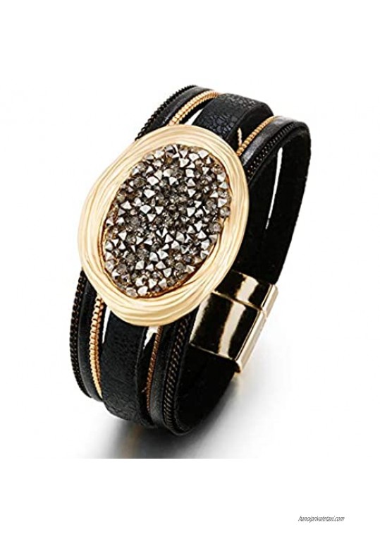 Fashion Ethnic Style Leather Bracelet Multi-Layer Diamond Artificial Crystal Bracelets Gift Jewelry Accessories for Women