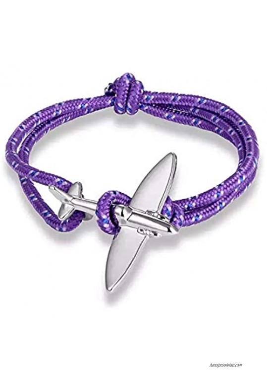 HelloNita Unisex Airplane Warcraft Adjustable Nylon Rope Wrap Bracelet for Men Women Teens