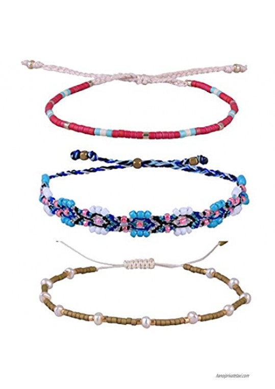 KELITCH 3 Pcs Colorful Mixed Seed Bead Friendship Link Bracelet Handmade Fashion Jewelry Bangles Strand Bracelet for Women Girl