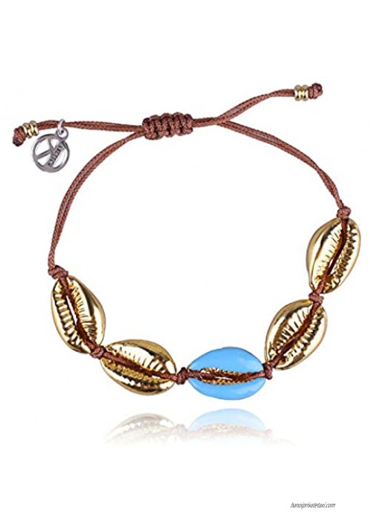 KELITCH Gold Shell Cowry Cuff Bracelets Bangle Tropical Beach Strand Bracelets Adjustable Friendship Bracelets for Womens