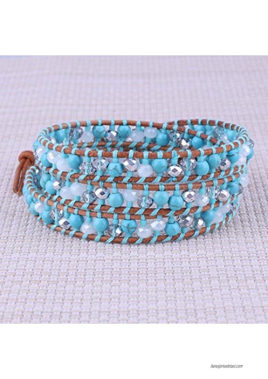 KELITCH Turquoise Beads Leather 3 Wrap Bracelet Bangle New Charm Strand Bracelets Cuff Fashion Jewelry Gift