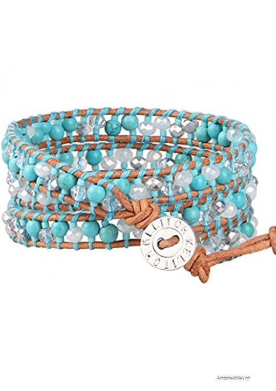 KELITCH Turquoise Beads Leather 3 Wrap Bracelet Bangle New Charm Strand Bracelets Cuff Fashion Jewelry Gift