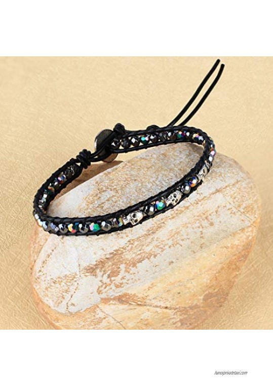 KELITCH Turquoise Red Coral Mix Seed Beaded Leather Wrap Bracelet for Women Girl Boy Handmade Charm Chain Link Bangle Gift